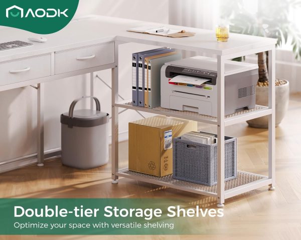 AODK 53 Inch L Shaped Computer Desk with Drawers, Corner Desk with Power Outlets & Reversible Storage Shelves, Movable CPU Stand for Home Office Gaming, White - Image 7