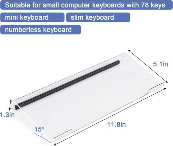 BOOMIBOO Clear Acrylic Tilted Computer Keyboard Holder for Ergonomic Typing, Keyboard Stand with Silicone Anti-Slip Strip,11.8 x 5.1 Inch Keyboard Tray for 78 Keys Keyboard - Image 2