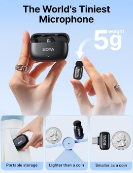 BOYA mini Wireless Lavalier Microphone for Android/Tablets/PC with USB C Plug,Noise Reduction,30H Battery Life with Charging Case,AI Voice Changer,Lapel Microphone Wireless for Video Recording Podcast