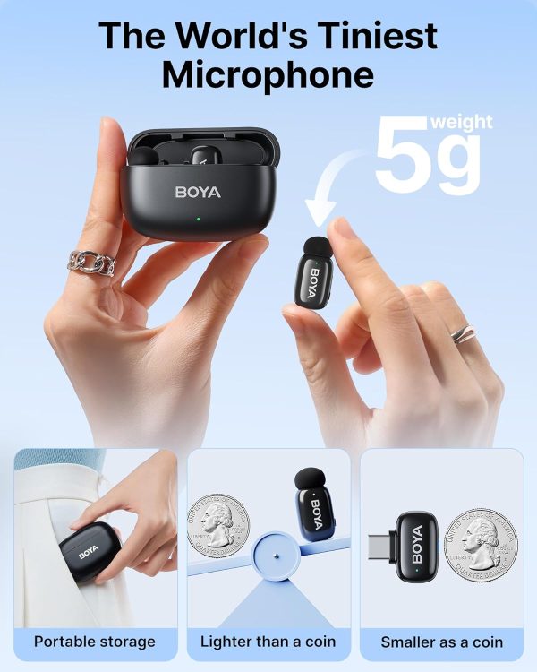 BOYA mini Wireless Lavalier Microphone for Android/Tablets/PC with USB C Plug,Noise Reduction,30H Battery Life with Charging Case,AI Voice Changer,Lapel Microphone Wireless for Video Recording Podcast - Image 2