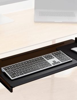 ErgoActive Wide Under Desk Slide Out Keyboard Tray with Clamp On Easy Installation, Fits Full Size Keyboard and Mouse, Under Desk Drawer (Wood Tray)