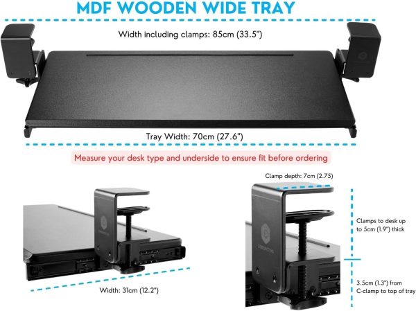 ErgoActive Wide Under Desk Slide Out Keyboard Tray with Clamp On Easy Installation, Fits Full Size Keyboard and Mouse, Under Desk Drawer (Wood Tray) - Image 3
