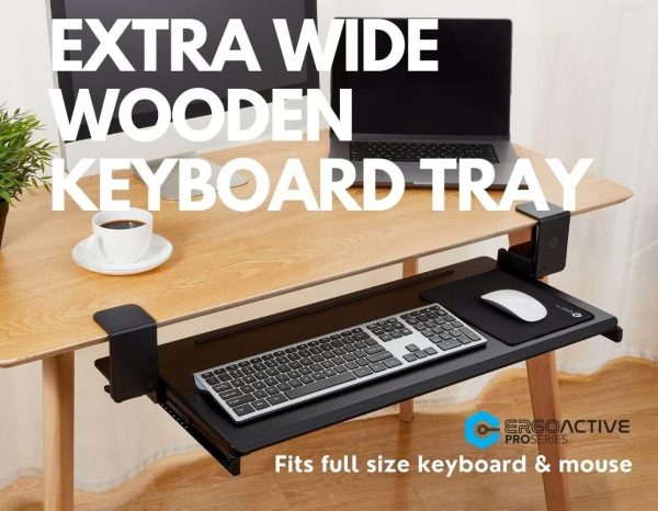 ErgoActive Wide Under Desk Slide Out Keyboard Tray with Clamp On Easy Installation, Fits Full Size Keyboard and Mouse, Under Desk Drawer (Wood Tray) - Image 6
