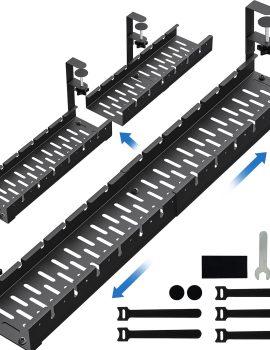 No Drilling Extendable Under Desk Cable Tray, Metal with Clamp, Retractable Power Strip Cord Holder for Wire Management 31Inch