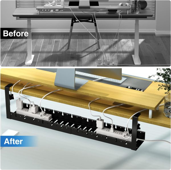 No Drilling Extendable Under Desk Cable Tray, Metal with Clamp, Retractable Power Strip Cord Holder for Wire Management 31Inch - Image 2