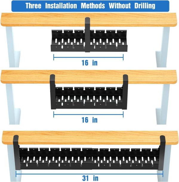 No Drilling Extendable Under Desk Cable Tray, Metal with Clamp, Retractable Power Strip Cord Holder for Wire Management 31Inch - Image 3