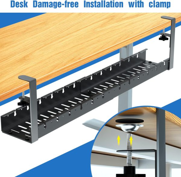 No Drilling Extendable Under Desk Cable Tray, Metal with Clamp, Retractable Power Strip Cord Holder for Wire Management 31Inch - Image 5