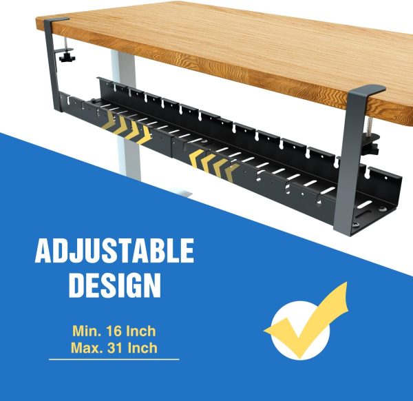 No Drilling Extendable Under Desk Cable Tray, Metal with Clamp, Retractable Power Strip Cord Holder for Wire Management 31Inch - Image 6