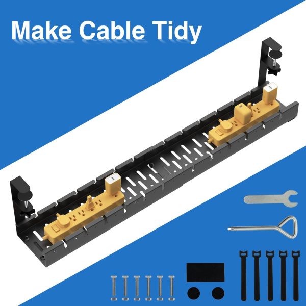 No Drilling Extendable Under Desk Cable Tray, Metal with Clamp, Retractable Power Strip Cord Holder for Wire Management 31Inch - Image 7