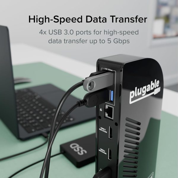 Plugable 13-in-1 USB-C Triple Monitor Docking Station, 100W Laptop Charging, DisplayLink Docking Station for Mac (Driver Req), Windows, Chrome (3 HDMI, 1 USB-C with 20W Charging, 4 USB, Ethernet, SD) - Image 7