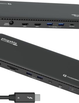 Plugable Thunderbolt 4 Dock with 100W Charging, Thunderbolt Certified, Laptop Docking Station Dual Monitor Single 8K or Dual 4K HDMI for Windows and Mac, 4X USB, Gigabit Ethernet (TBT4-UD5)