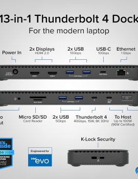 Plugable Thunderbolt 4 Dock with 100W Charging, Thunderbolt Certified, Laptop Docking Station Dual Monitor Single 8K or Dual 4K HDMI for Windows and Mac, 4X USB, Gigabit Ethernet (TBT4-UD5)