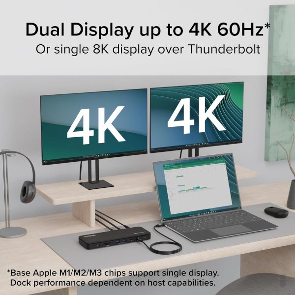 Plugable Thunderbolt 4 Dock with 100W Charging, Thunderbolt Certified, Laptop Docking Station Dual Monitor Single 8K or Dual 4K HDMI for Windows and Mac, 4X USB, Gigabit Ethernet (TBT4-UD5) - Image 3