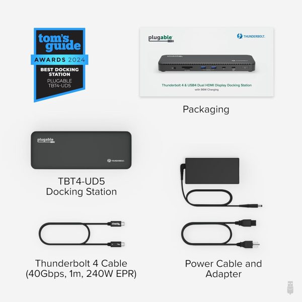 Plugable Thunderbolt 4 Dock with 100W Charging, Thunderbolt Certified, Laptop Docking Station Dual Monitor Single 8K or Dual 4K HDMI for Windows and Mac, 4X USB, Gigabit Ethernet (TBT4-UD5) - Image 7