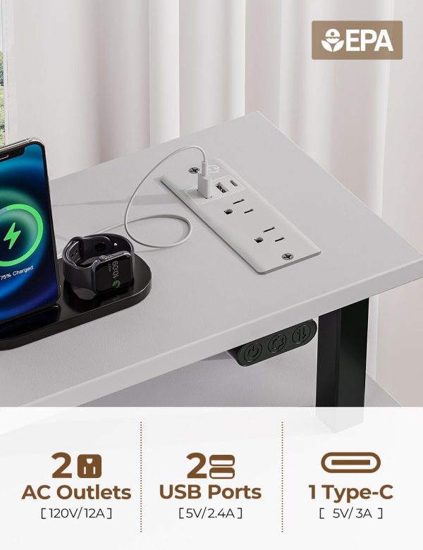 Rolanstar Computer Desk with Power Outlets & LED Light, 47 inch Home Office Desk with Drawers and Storage Shelves, Writing Desk with Monitor Stand, Modern Work Study Desk for Home Office, White - Image 5