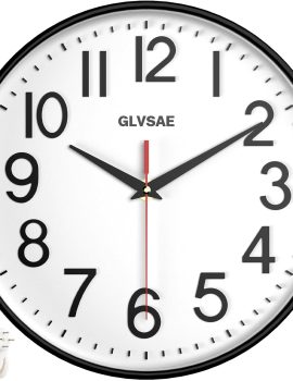 Wall Clock 12 Inches Non-Ticking Wall Clocks Battery Operated Large Easy to Read with Stereoscopic Dial Ultra-Quiet Movement Quartz for Office Classroom School Home Bedroom Kitchen
