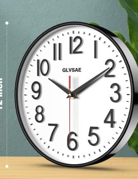 Wall Clock 12 Inches Non-Ticking Wall Clocks Battery Operated Large Easy to Read with Stereoscopic Dial Ultra-Quiet Movement Quartz for Office Classroom School Home Bedroom Kitchen