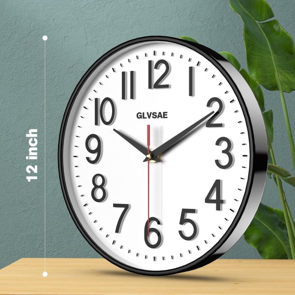 Wall Clock 12 Inches Non-Ticking Wall Clocks Battery Operated Large Easy to Read with Stereoscopic Dial Ultra-Quiet Movement Quartz for Office Classroom School Home Bedroom Kitchen - Image 2