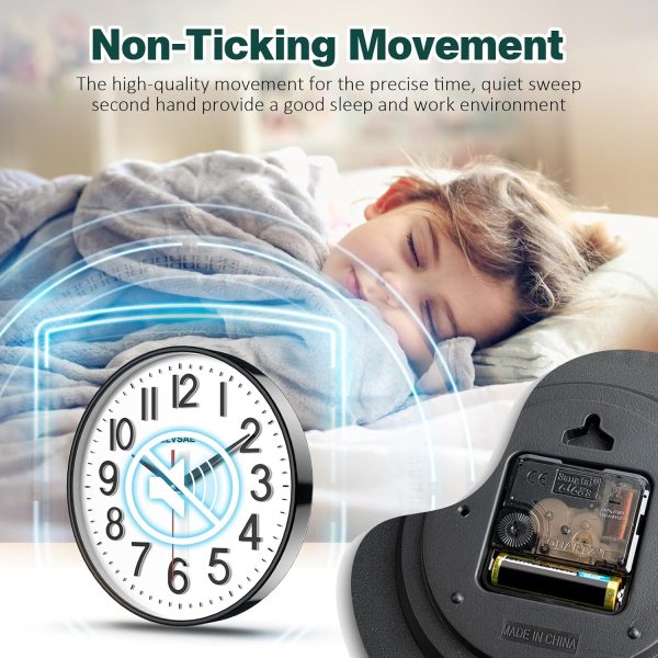 Wall Clock 12 Inches Non-Ticking Wall Clocks Battery Operated Large Easy to Read with Stereoscopic Dial Ultra-Quiet Movement Quartz for Office Classroom School Home Bedroom Kitchen - Image 5