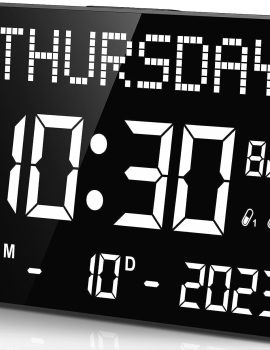 YORTOT 11.2″ Large Digital Calendar Clock with Day and Date – Remote Control, 4 Alarms & 8 Sounds, LED Digital Wall Clock with Loud Volume for Seniors, Dementia, Adjustable Dimmer | Temperature| DST