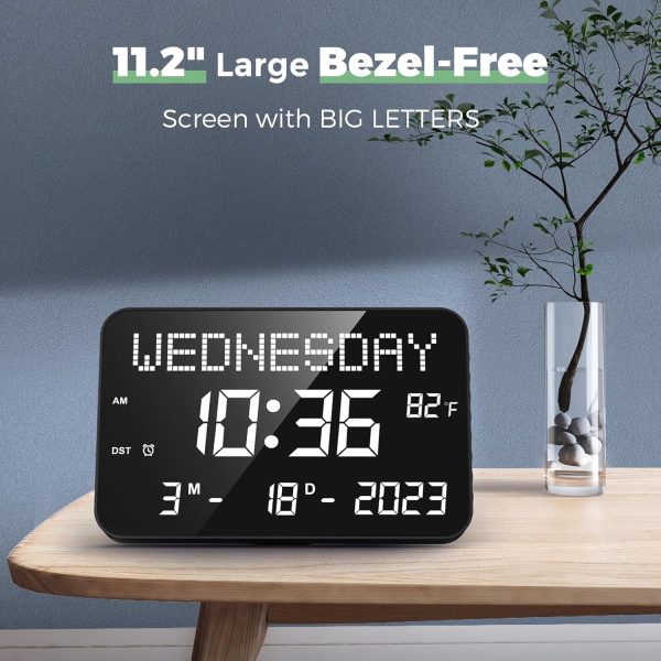 YORTOT 11.2" Large Digital Calendar Clock with Day and Date - Remote Control, 4 Alarms & 8 Sounds, LED Digital Wall Clock with Loud Volume for Seniors, Dementia, Adjustable Dimmer | Temperature| DST - Image 2