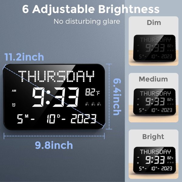 YORTOT 11.2" Large Digital Calendar Clock with Day and Date - Remote Control, 4 Alarms & 8 Sounds, LED Digital Wall Clock with Loud Volume for Seniors, Dementia, Adjustable Dimmer | Temperature| DST - Image 7